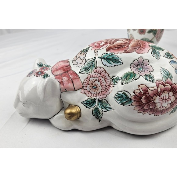Floral Porcelain Vase Candlestick Trinket Box Cat Decor Set Cottagecore - Picture 11 of 16